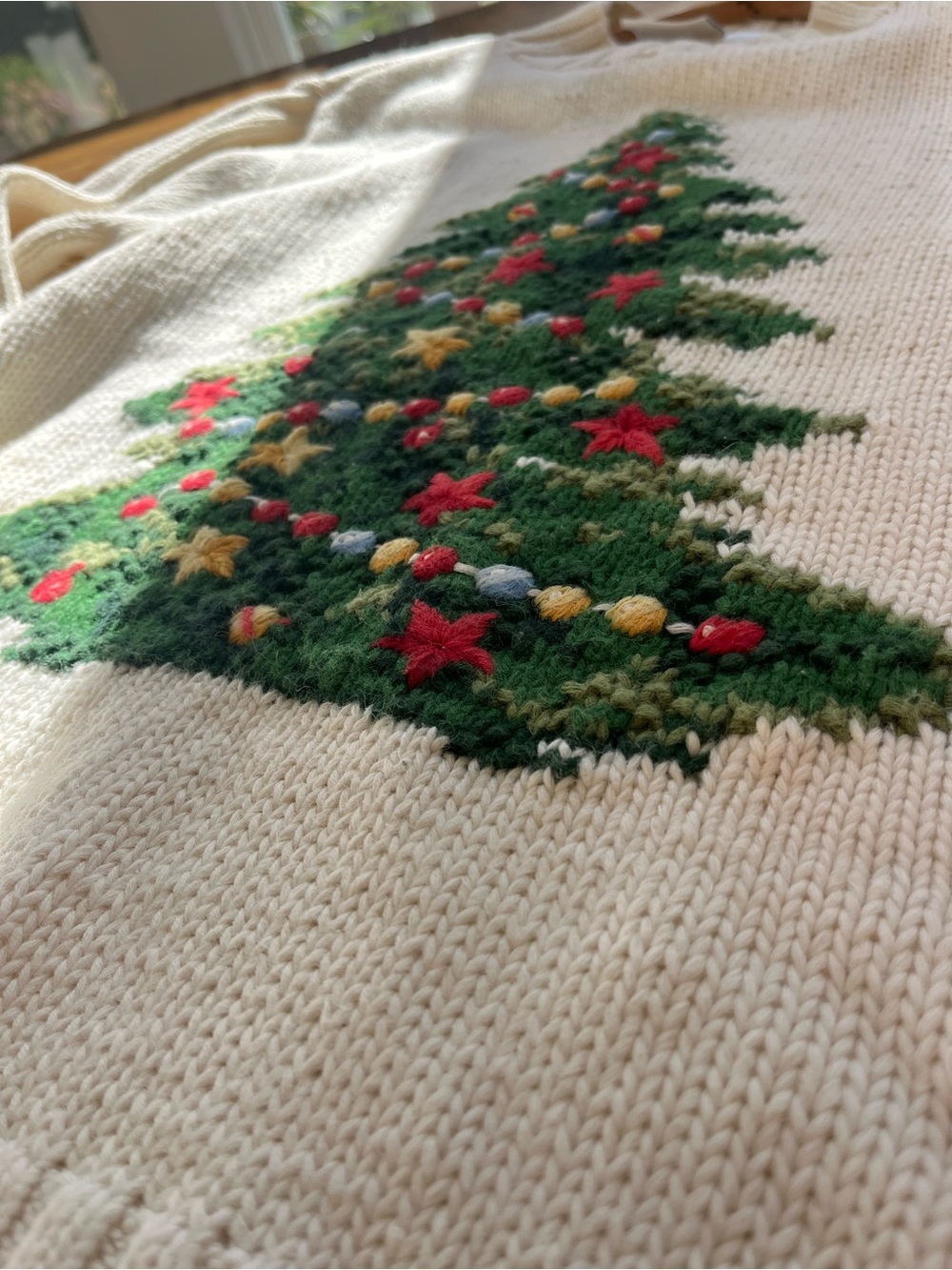 Rare Liz Claiborne LizSport Natural Fiber Embroidered Christmas Tree Sweater - Picture 4 of 8